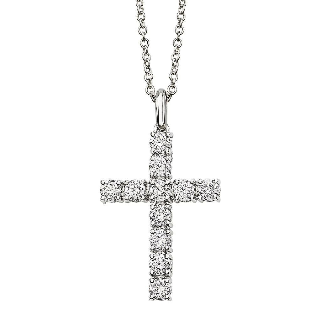 Collier croix diamants en or blanc 18K de 0.77ctw