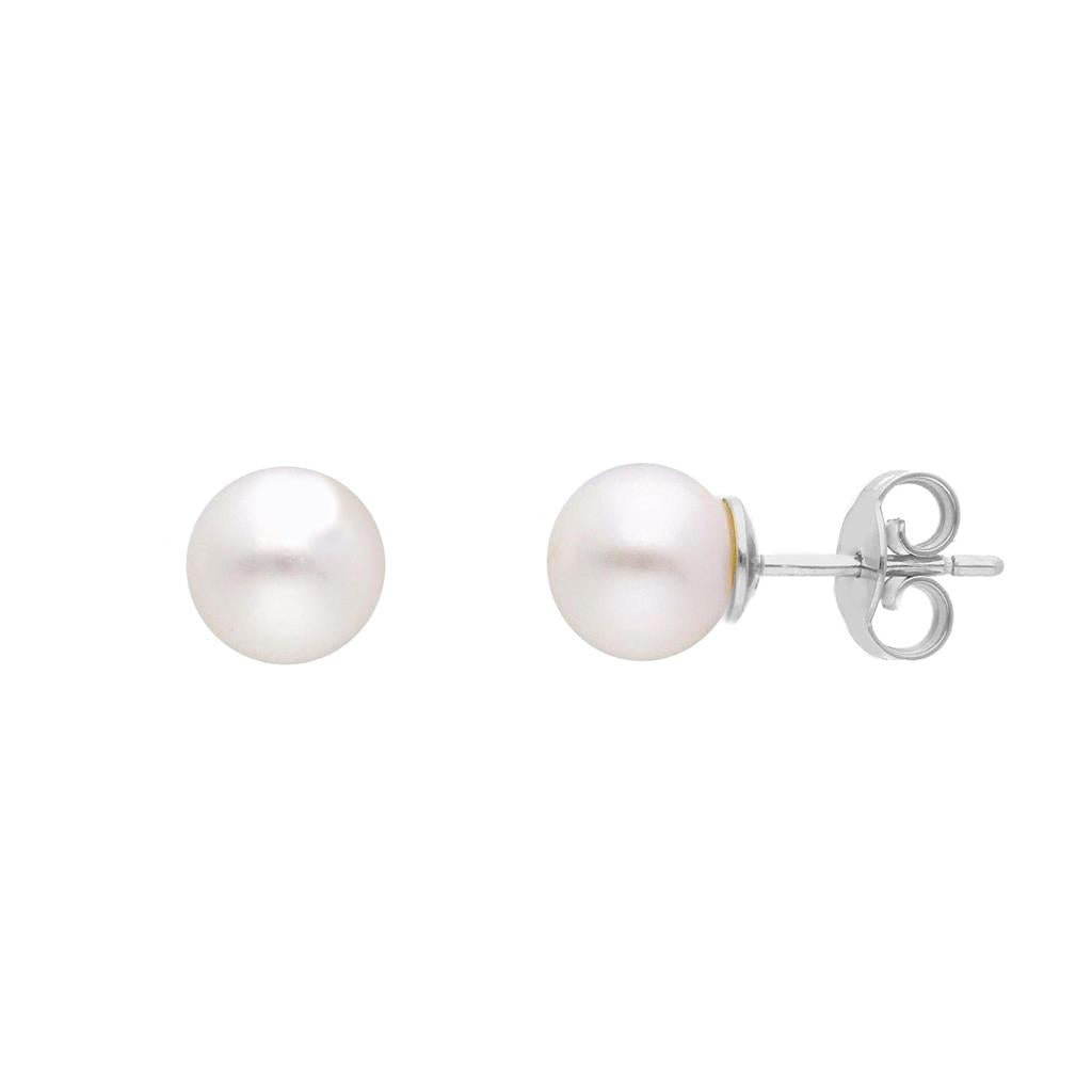 Boucles d'oreilles en or blanc 18k perles blanches style clou 7.5mm