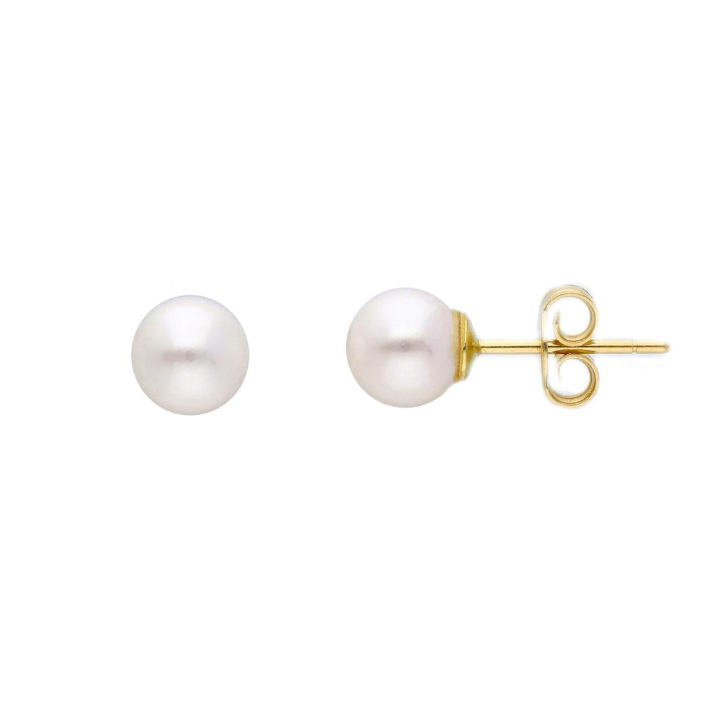 Boucles d'oreilles en or jaune 18k perles blanches style clou 7.5mm