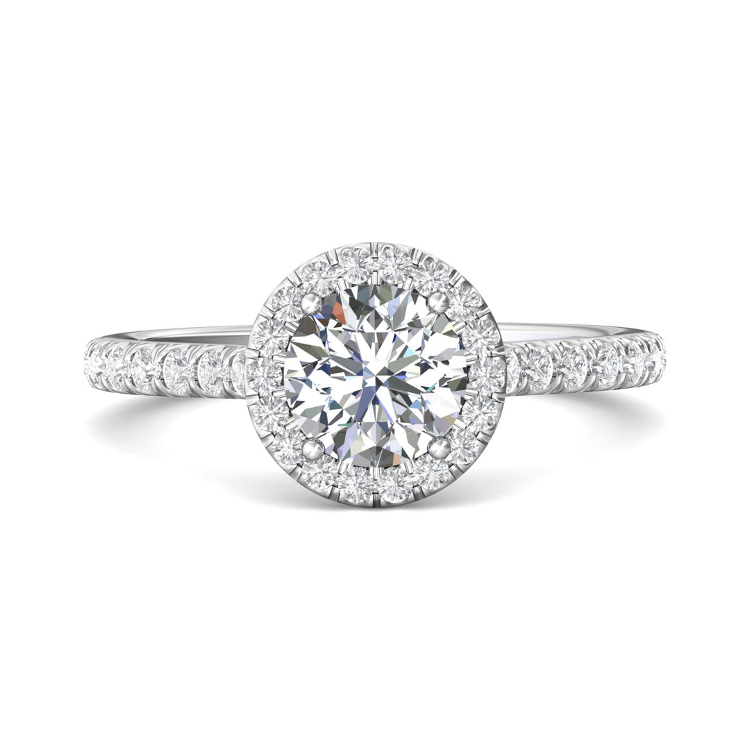 Bague de fiançailles halo et pavée en or blanc 18k diamant 0.70 ct