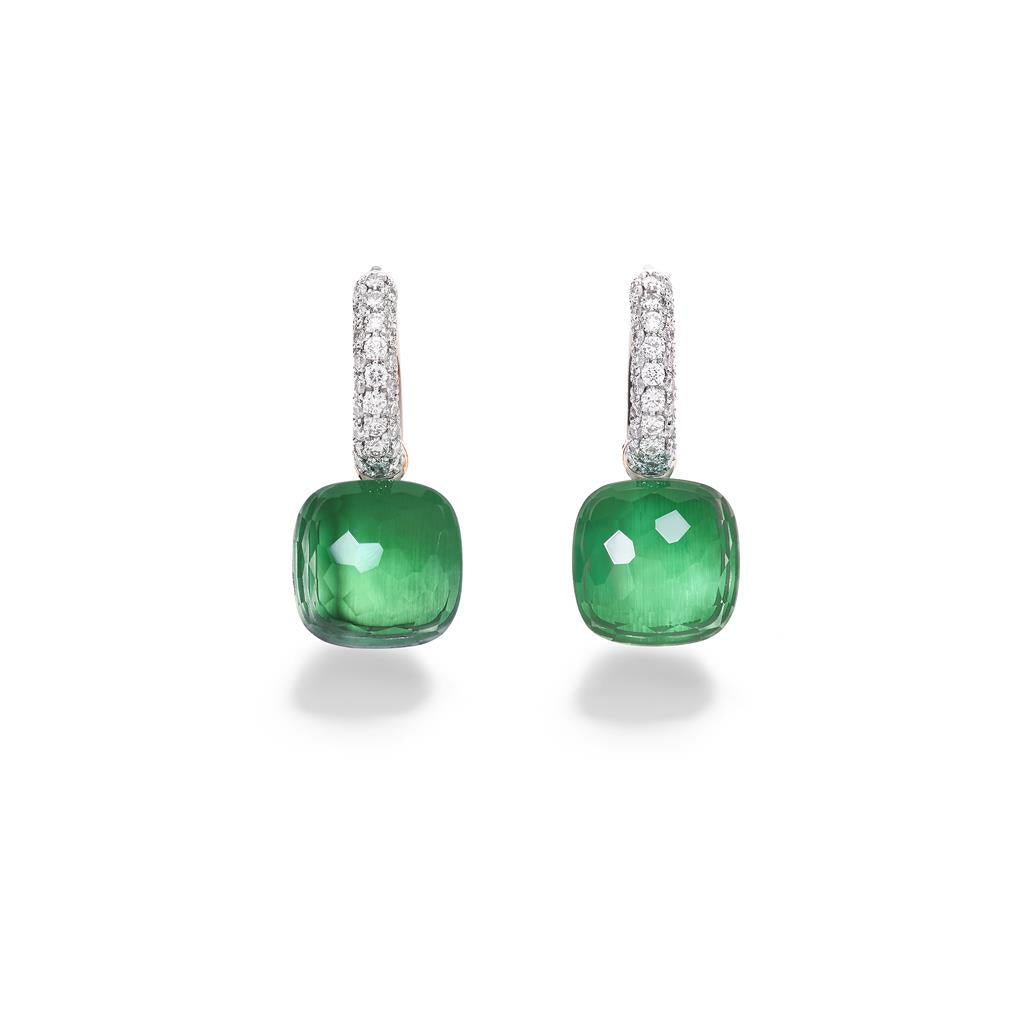 Boucles d’oreilles Pomellato Nudo Classic en or rose et or blanc 18k prasiolites agates vertes et diamants POB4010-O6WHR-BPAAV