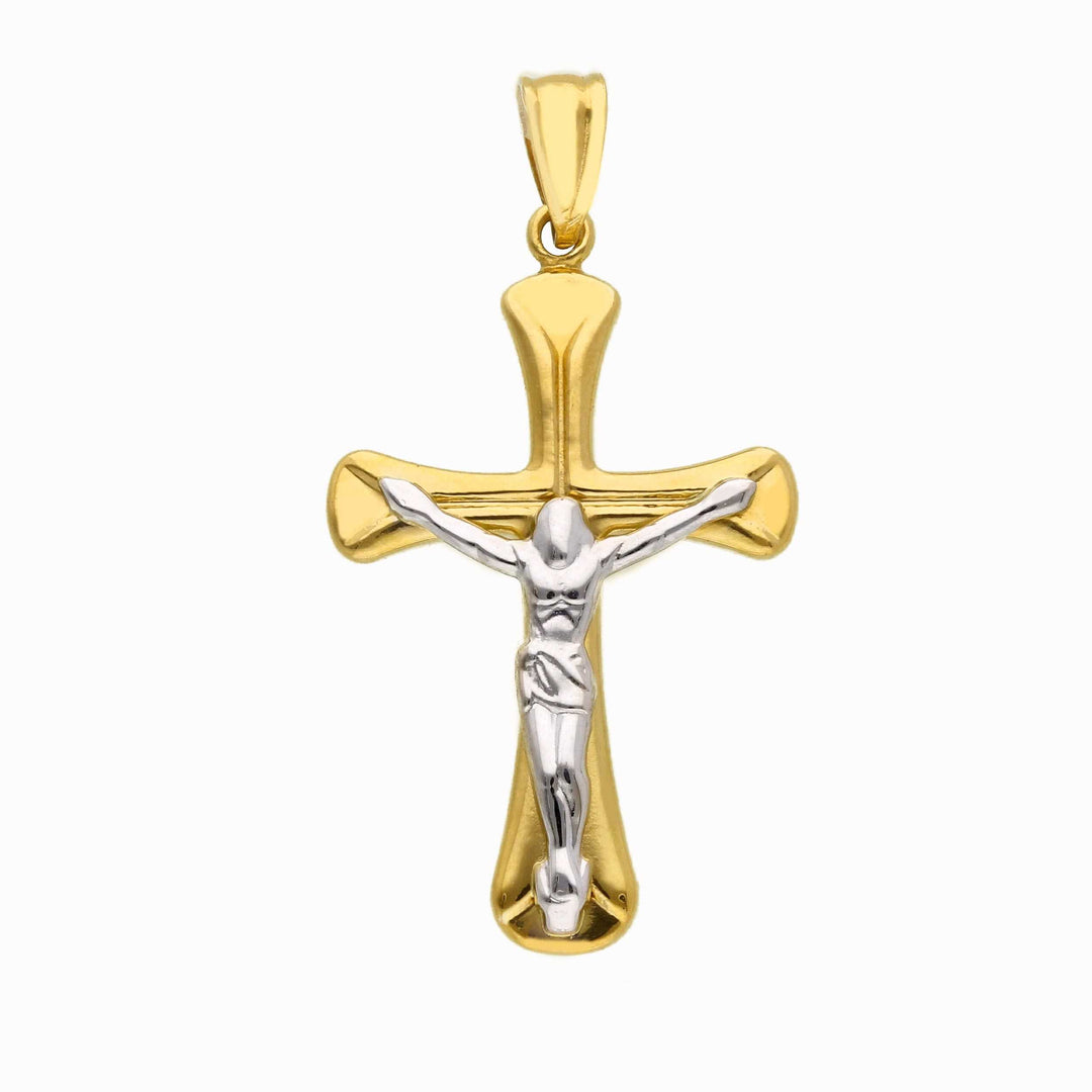Religious cross pendant in 18k yellow and white gold