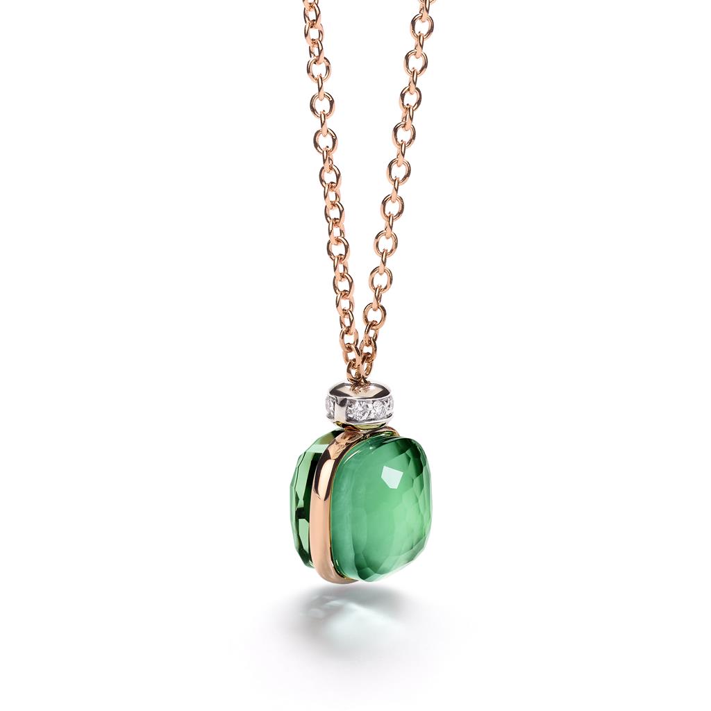 Collier Pomellato Nudo Classic en or rose et or blanc 18k prasiolite agate verte et diamants PCC2022-O6WHR-BPAAV