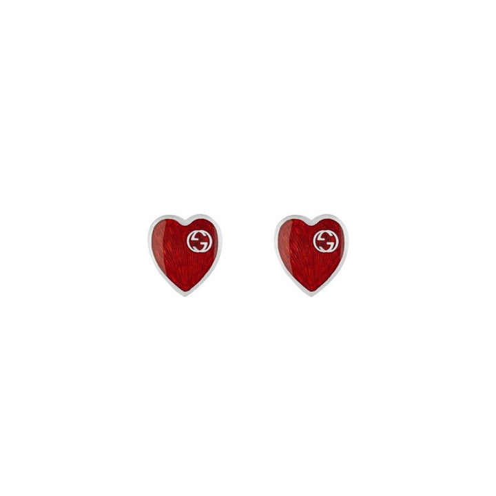 Boucles d'oreilles Gucci Heart en argent, en forme de coeur serti avec émail rouge