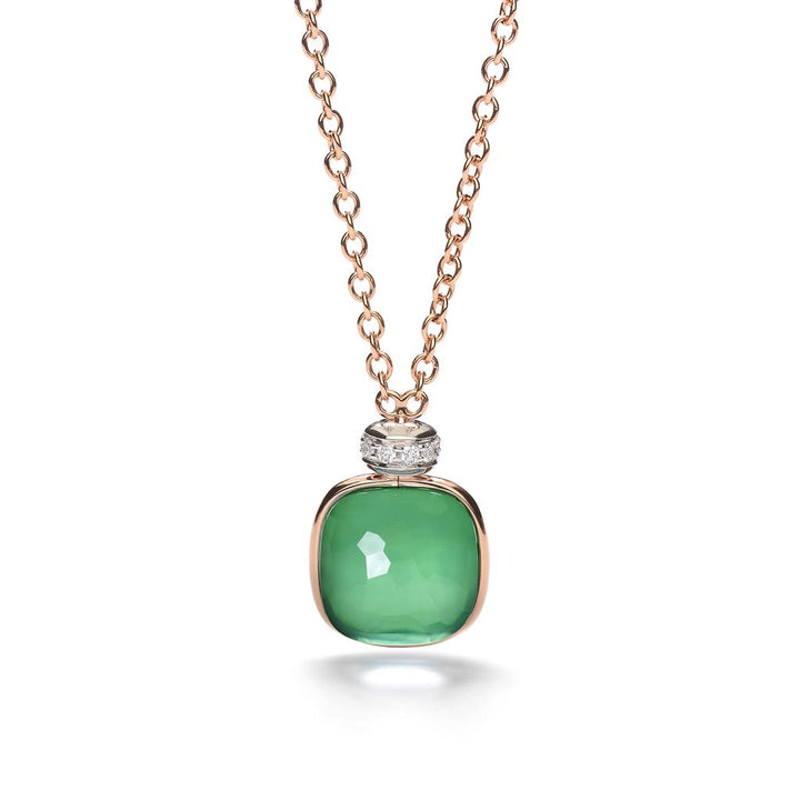 Collier Pomellato Nudo Classic en or rose et or blanc 18k prasiolite agate verte et diamants PCC2022-O6WHR-BPAAV