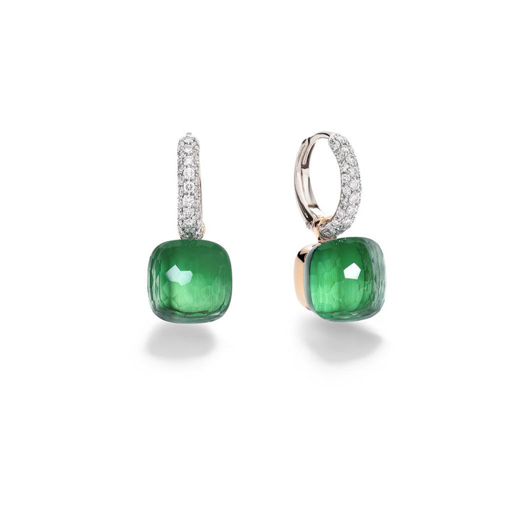 Boucles d’oreilles Pomellato Nudo Classic en or rose et or blanc 18k prasiolites agates vertes et diamants POB4010-O6WHR-BPAAV