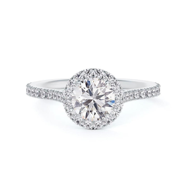 Bague de fiançailles halo et pavée en platine diamant 1.00 ct
