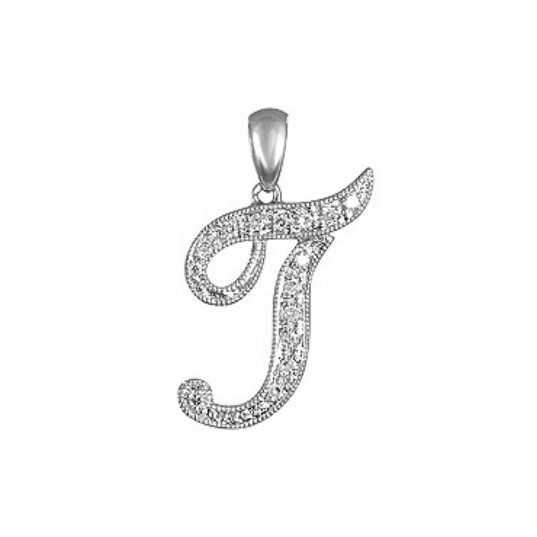 18K white gold diamond pendant letter T