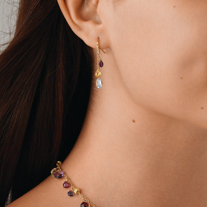 Boucles d’oreilles pendantes Marco Bicego Paradise en or jaune 18k diamants et pierres multicolores OB1742-AB_MX01T_Y_02