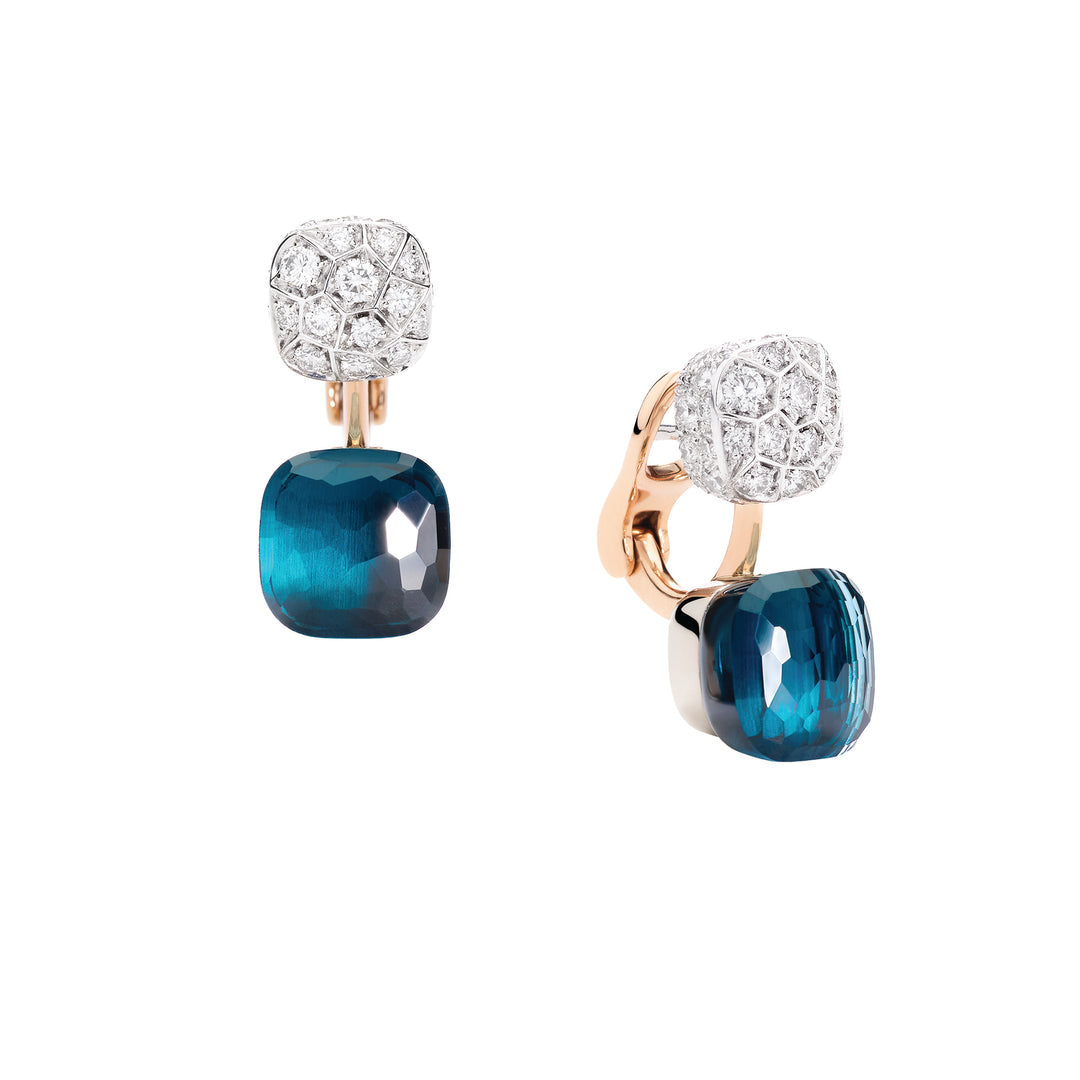 Boucles d'oreilles Pomellato Nudo en or rose et blanc 18k, topazes Bleu London et diamants POC4020-O6WHR-DB0TL