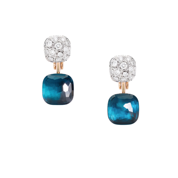 Boucles d'oreilles Pomellato Nudo en or rose et blanc 18k, topazes Bleu London et diamants POC4020-O6WHR-DB0TL