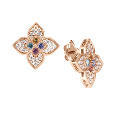 Roberto Coin Venetian Princess earrings in 18k rose gold, diamonds, blue topaz, citrine, rubellite and tanzanite 8883561AXERX
