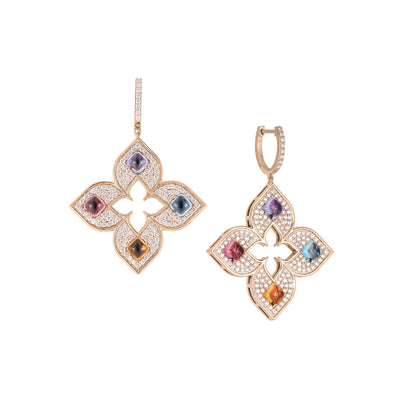 Roberto Coin Venetian Princess earrings in 18k rose gold, diamonds, blue topaz, citrine, rubellite and tanzanite 8883464AXERX