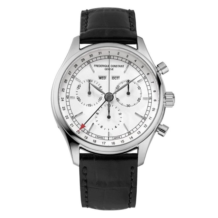 Frederique Constant Classics Quartz Chronograph Triple Calendar watch in stainless steel with leather strap, 40 mm, FC-296SW5B6