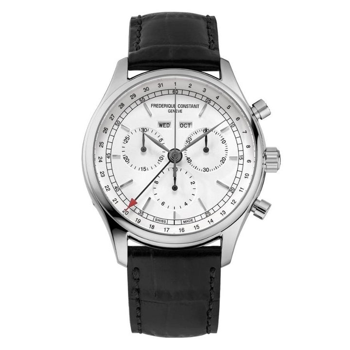 Frederique Constant Classics Quartz Chronograph Triple Calendar watch in stainless steel with leather strap, 40 mm, FC-296SW5B6