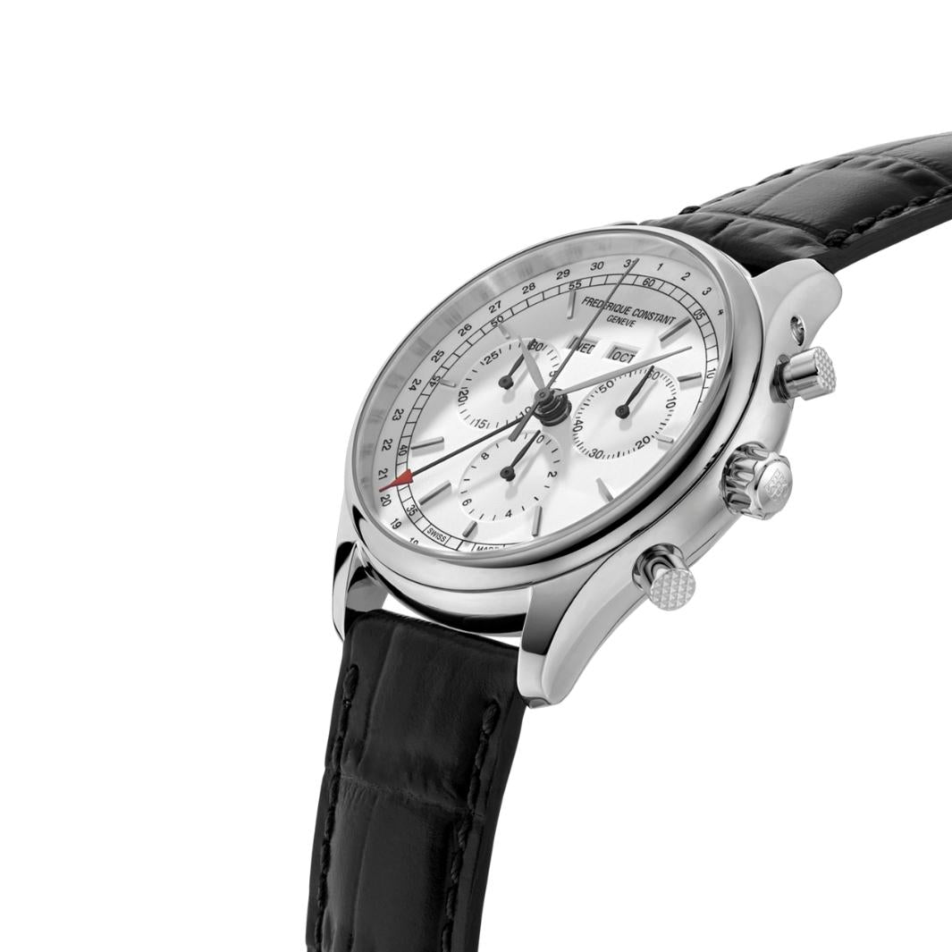 Frederique Constant Classics Quartz Chronograph Triple Calendar watch in stainless steel with leather strap, 40 mm, FC-296SW5B6