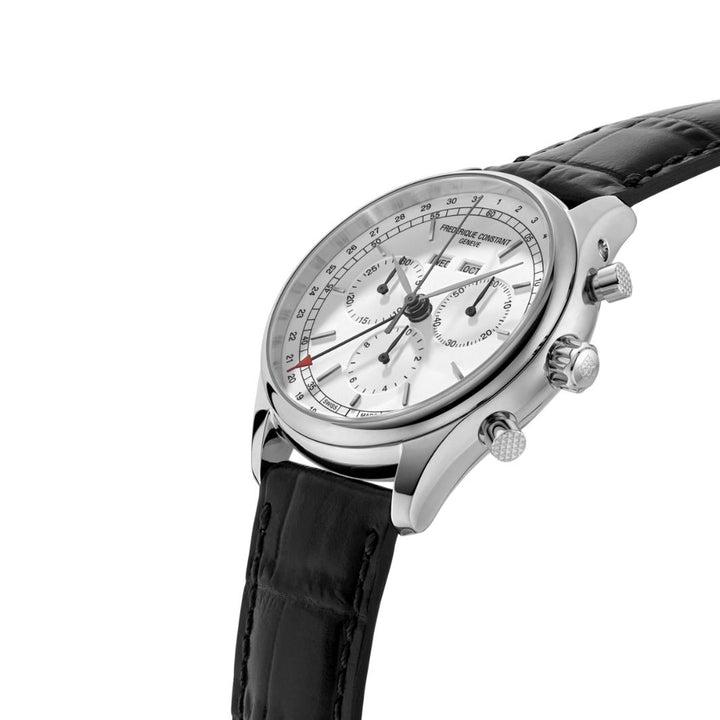 Frederique Constant Classics Quartz Chronograph Triple Calendar watch in stainless steel with leather strap, 40 mm, FC-296SW5B6