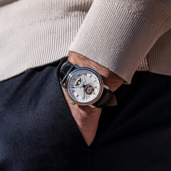 Frederique Constant Classics Heart Beat Moonphase watch in stainless steel with leather strap FC-335MC4P6