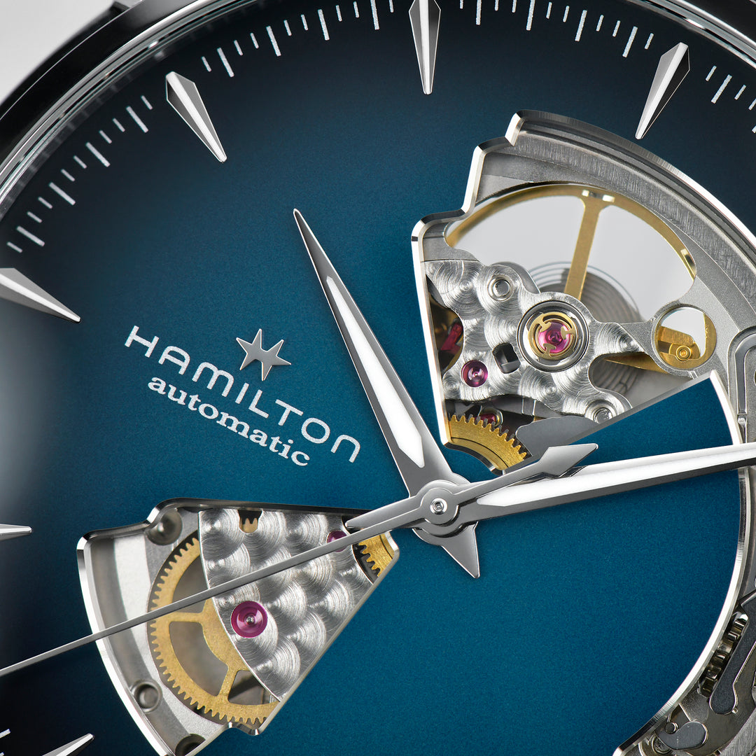 Montre Hamilton Jazzmaster Open Heart Auto automatique en acier inoxydable bracelet cuir 40 mm H32675540