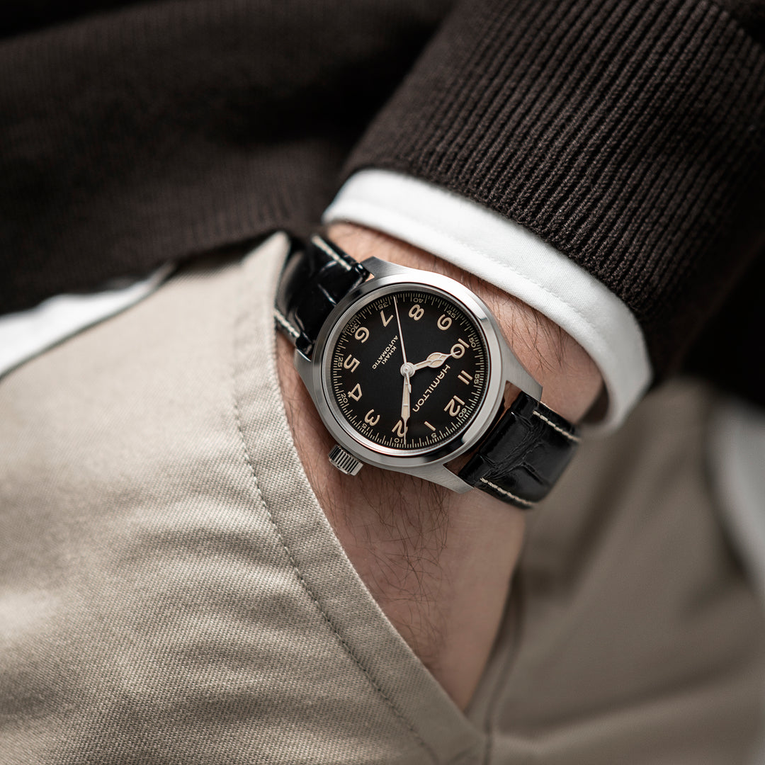 Montre Hamilton Khaki Field Murph automatique en acier inoxydable bracelet cuir 38 mm H70405730