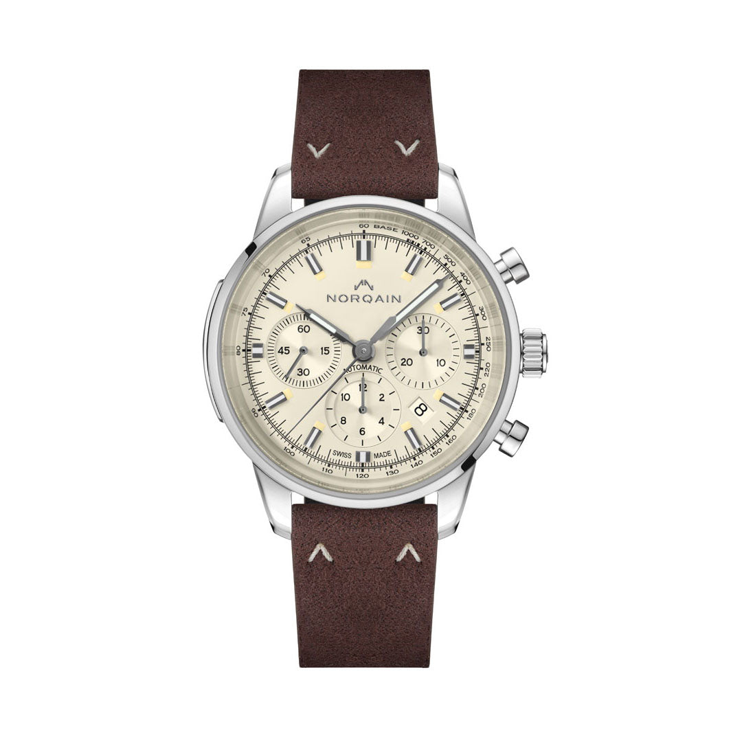 NORQAIN Freedom Chrono automatic watch in stainless steel with 43 mm alcantara strap