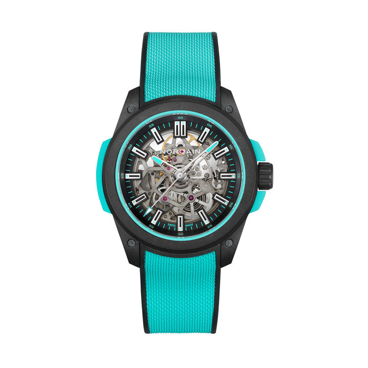 Montre NORQAIN Wild ONE Skeleton Turquoise automatique en matériau NORTEQ® à base de fibre de carbone bracelet caoutchouc 42 mm