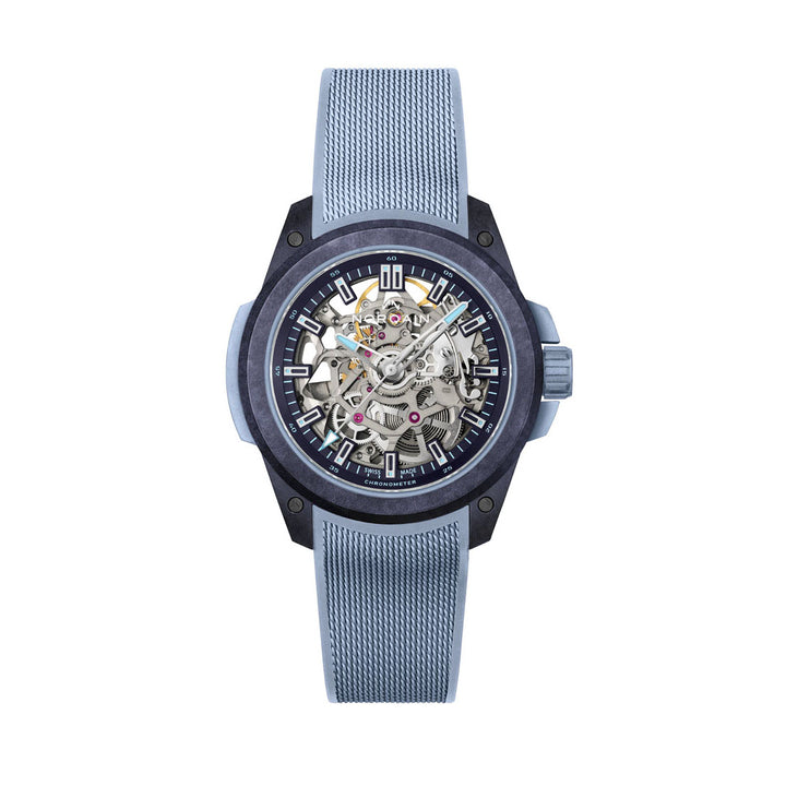 Montre NORQAIN Wild ONE Skeleton Purple Ice Blue automatique en matériau NORTEQ® à base de fibre de carbone bracelet caoutchouc 39 mm