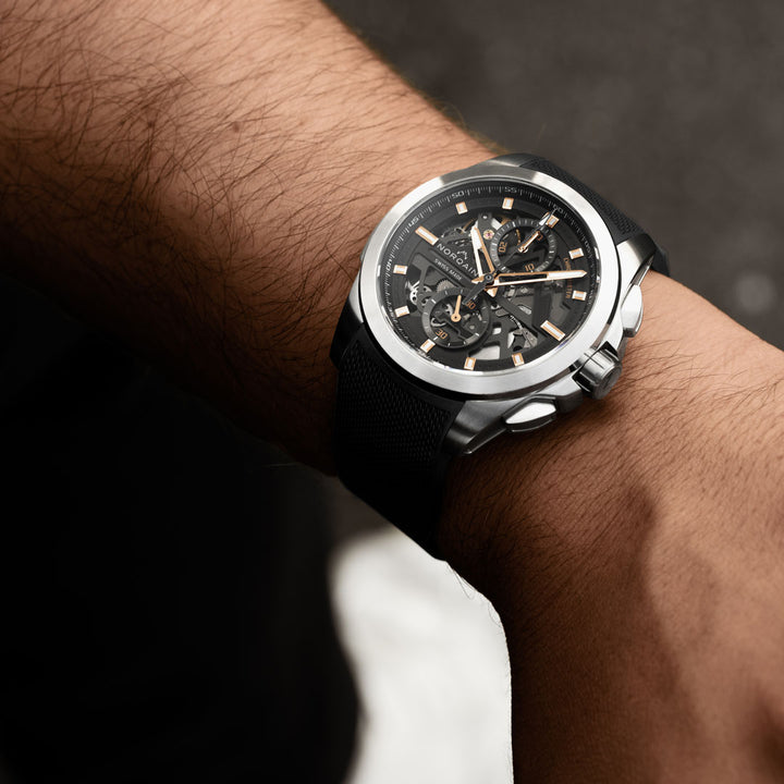 Montre NORQAIN Independence Skeleton Chrono automatique en acier inoxydable bracelet caoutchouc 42 mm