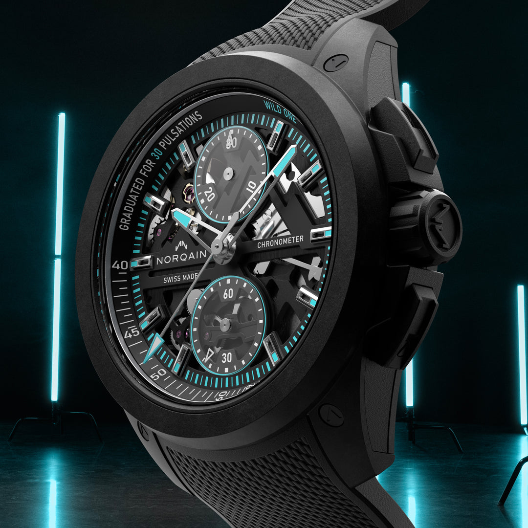 Montre NORQAIN Wild ONE Skeleton Chrono automatique en matériau NORTEQ® à base de fibre de carbone et titane bracelet caoutchouc 42 mm N3002.40Q01.B07.R01