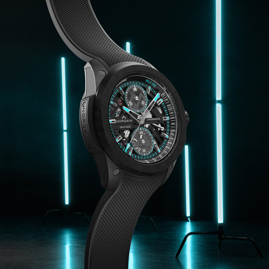 Montre NORQAIN Wild ONE Skeleton Chrono automatique en matériau NORTEQ® à base de fibre de carbone et titane bracelet caoutchouc 42 mm N3002.40Q01.B07.R01