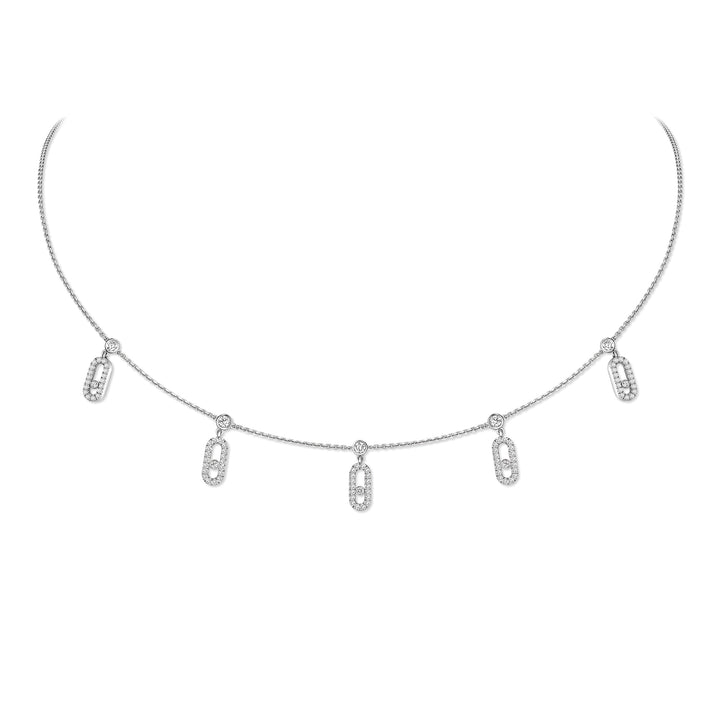 Messika Move Uno Pavé Charm Choker Necklace in 18k White Gold and Diamonds 12150-WG