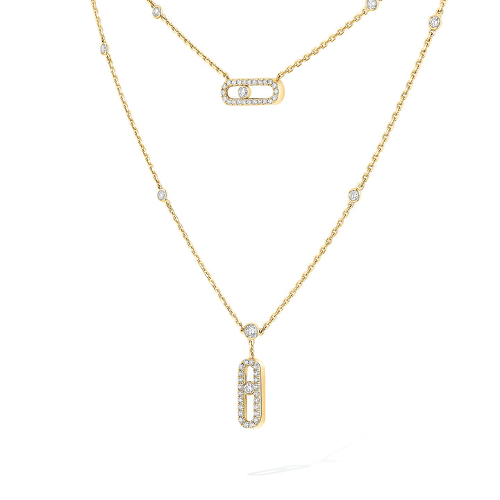 Collier Messika Move Uno Deux Rangs Pavé en or jaune 18k et diamants 07174-YG
