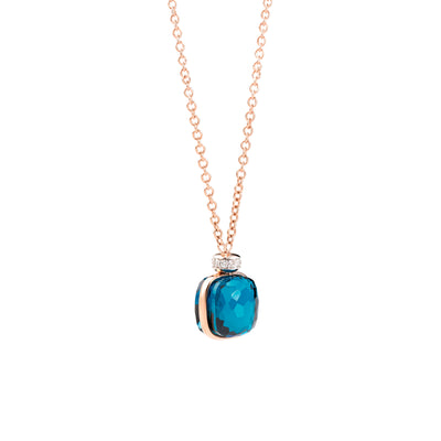 Collier Pomellato Nudo Classic en or rose et blanc 18k topaze bleu Londres et diamants PCC2022-O6WHR-DB0TL