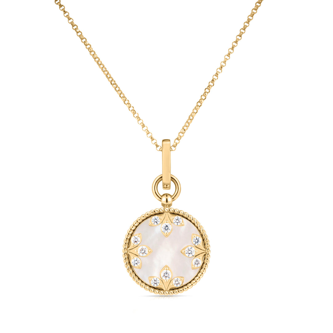 Roberto Coin Venetian Medallions necklace in 18k yellow gold, diamonds and mother-of-pearl 8883445AY17XM