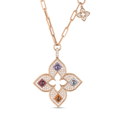 Roberto Coin Venetian Princess necklace in 18k rose gold, diamonds, blue topaz, citrine, rubellite and tanzanite 8883518AX17X