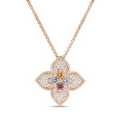 Roberto Coin Venetian Princess necklace in 18k rose gold, diamonds, blue topaz, citrine, rubellite and tanzanite 8883561AX17X