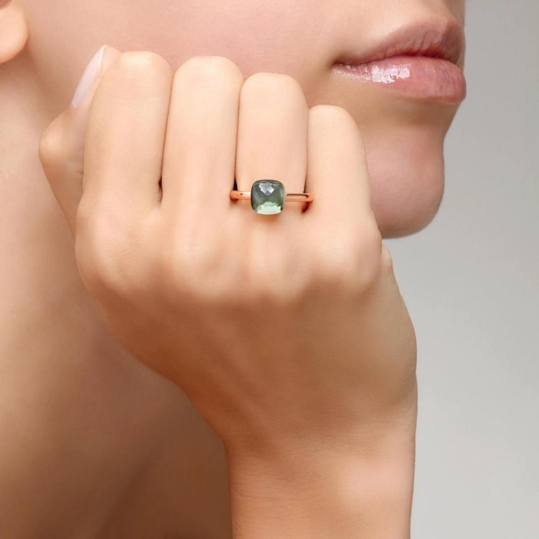 Bague Pomellato Nudo Petit en or rose et blanc 18k prasiolite verte PAB4030-O6000-000PA