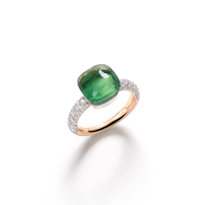 Bague Pomellato Nudo Classic en or rose et or blanc 18 k prasiolite agate verte et diamants PAC0040-O6WHR-BPAAV
