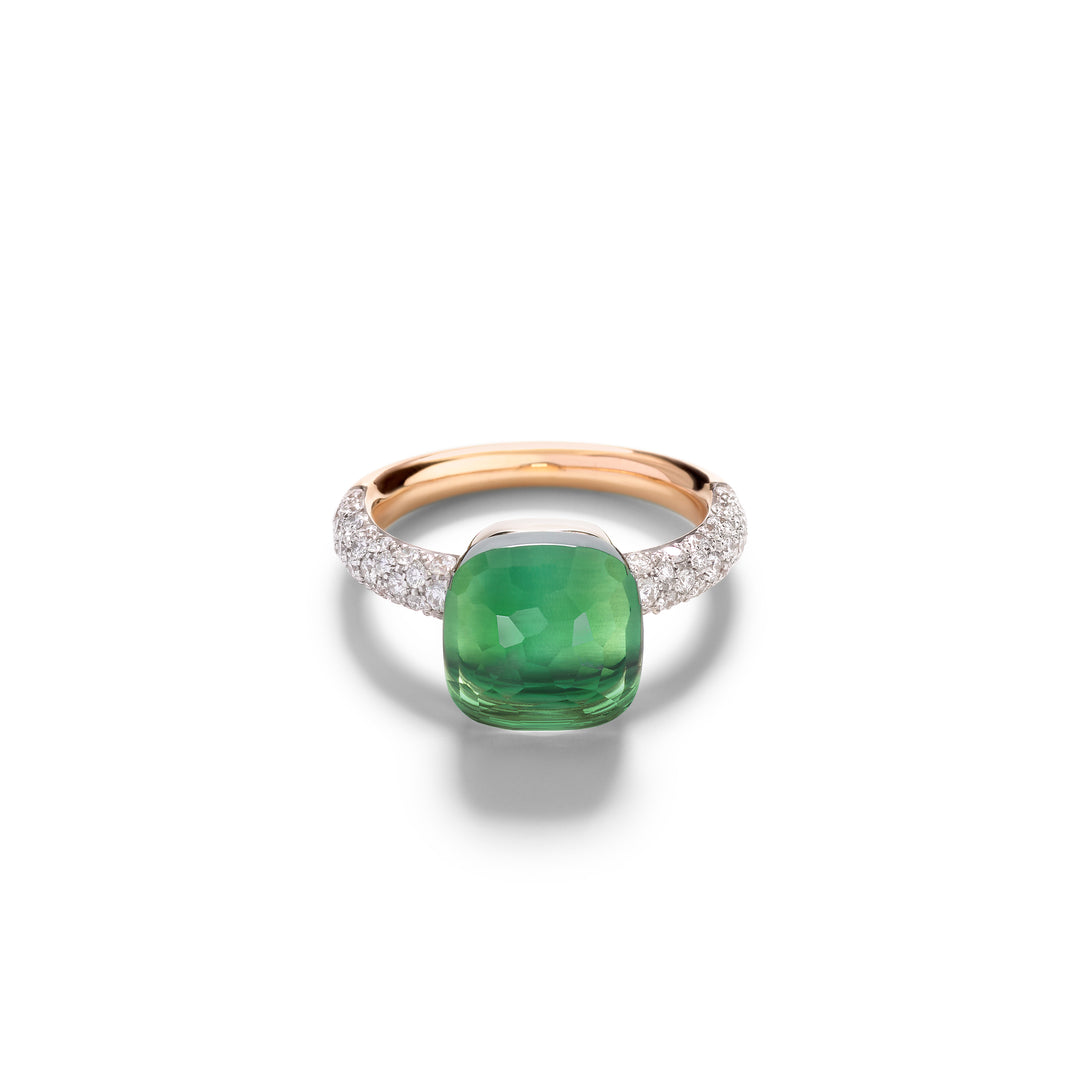 Bague Pomellato Nudo Classic en or rose et or blanc 18 k prasiolite agate verte et diamants PAC0040-O6WHR-BPAAV