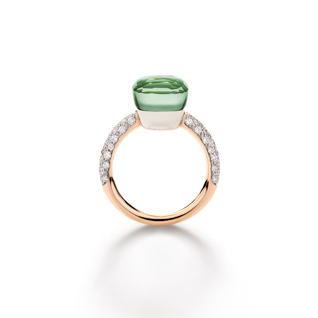 Bague Pomellato Nudo Classic en or rose et or blanc 18 k prasiolite agate verte et diamants PAC0040-O6WHR-BPAAV