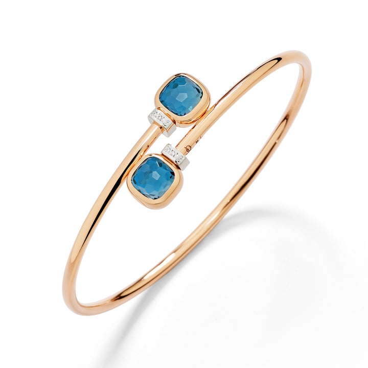Bracelet Jonc Pomellato Nudo Mini en or rose et blanc 18k topazes bleu Londres et diamants PBC5020-O6WHR-DB0TL