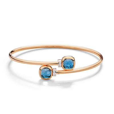 Bracelet Jonc Pomellato Nudo Mini en or rose et blanc 18k topazes bleu Londres et diamants PBC5020-O6WHR-DB0TL
