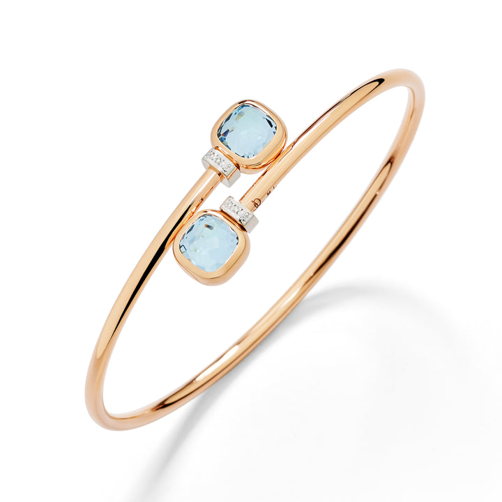 Bracelet Jonc Pomellato Nudo Mini en or rose et blanc 18k topazes bleu ciel et diamants PBC5020-O6WHR-DB0YY