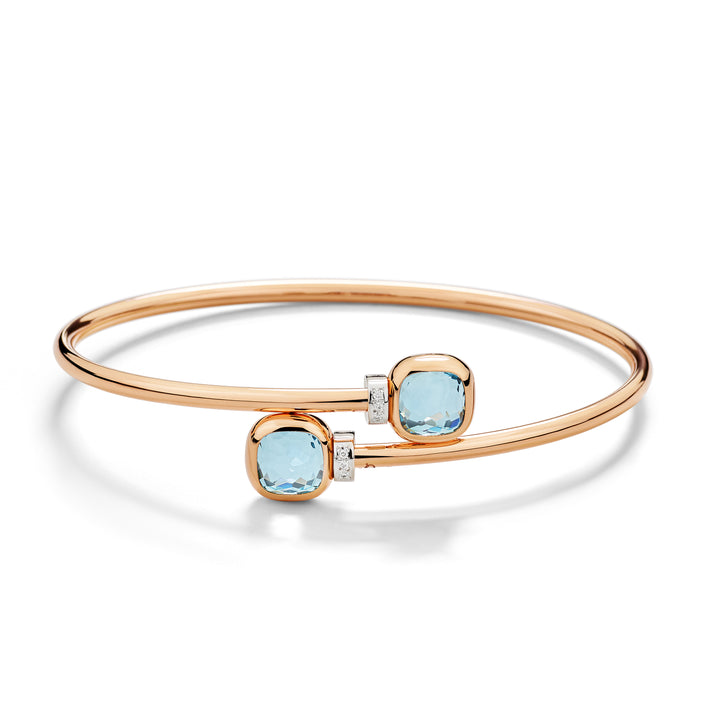 Bracelet Jonc Pomellato Nudo Mini en or rose et blanc 18k topazes bleu ciel et diamants PBC5020-O6WHR-DB0YY
