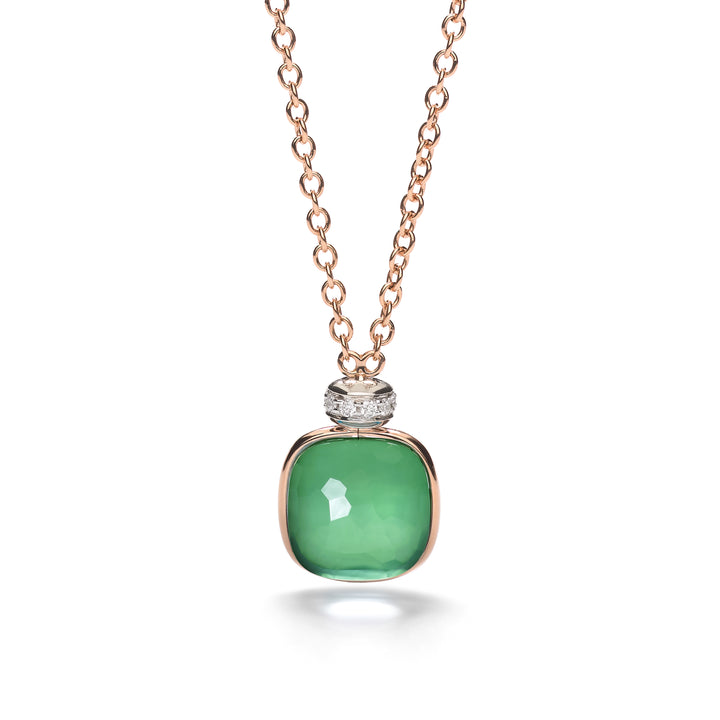 Collier Pomellato Nudo Classic en or rose et or blanc 18k prasiolite agate verte et diamants PCC2022-O6WHR-BPAAV