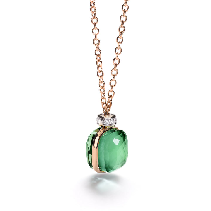 Pomellato Nudo Classic Necklace in 18k Rose and White Gold with Prasiolite, Green Agate, and Diamonds PCC2022-O6WHR-BPAAV