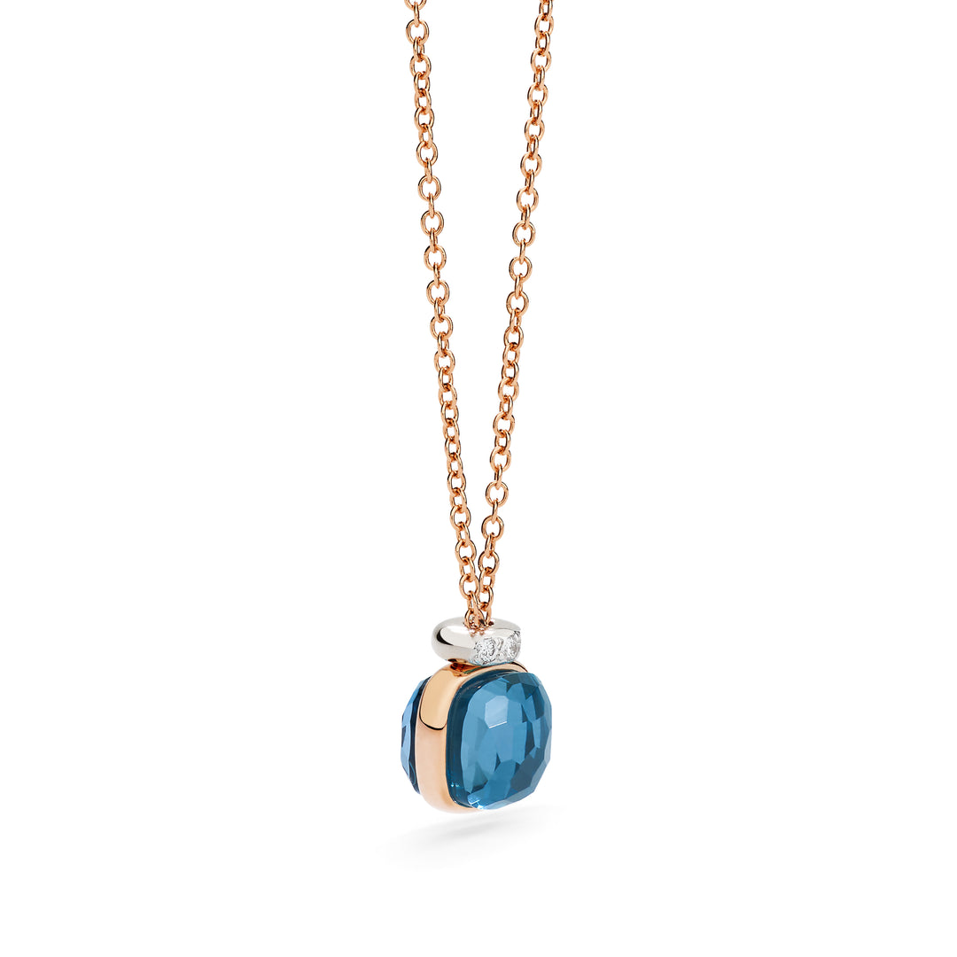 Collier Pomellato Nudo Mini en or rose et blanc 18k diamants et topaze bleu Londres PCC5020-O6WHR-DB0TL