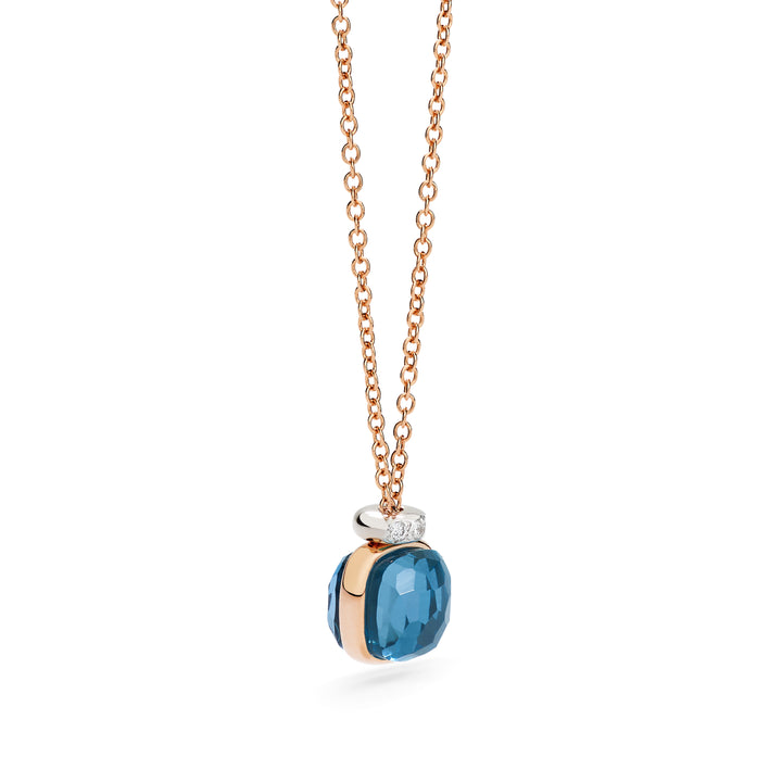 Collier Pomellato Nudo Mini en or rose et blanc 18k diamants et topaze bleu Londres PCC5020-O6WHR-DB0TL
