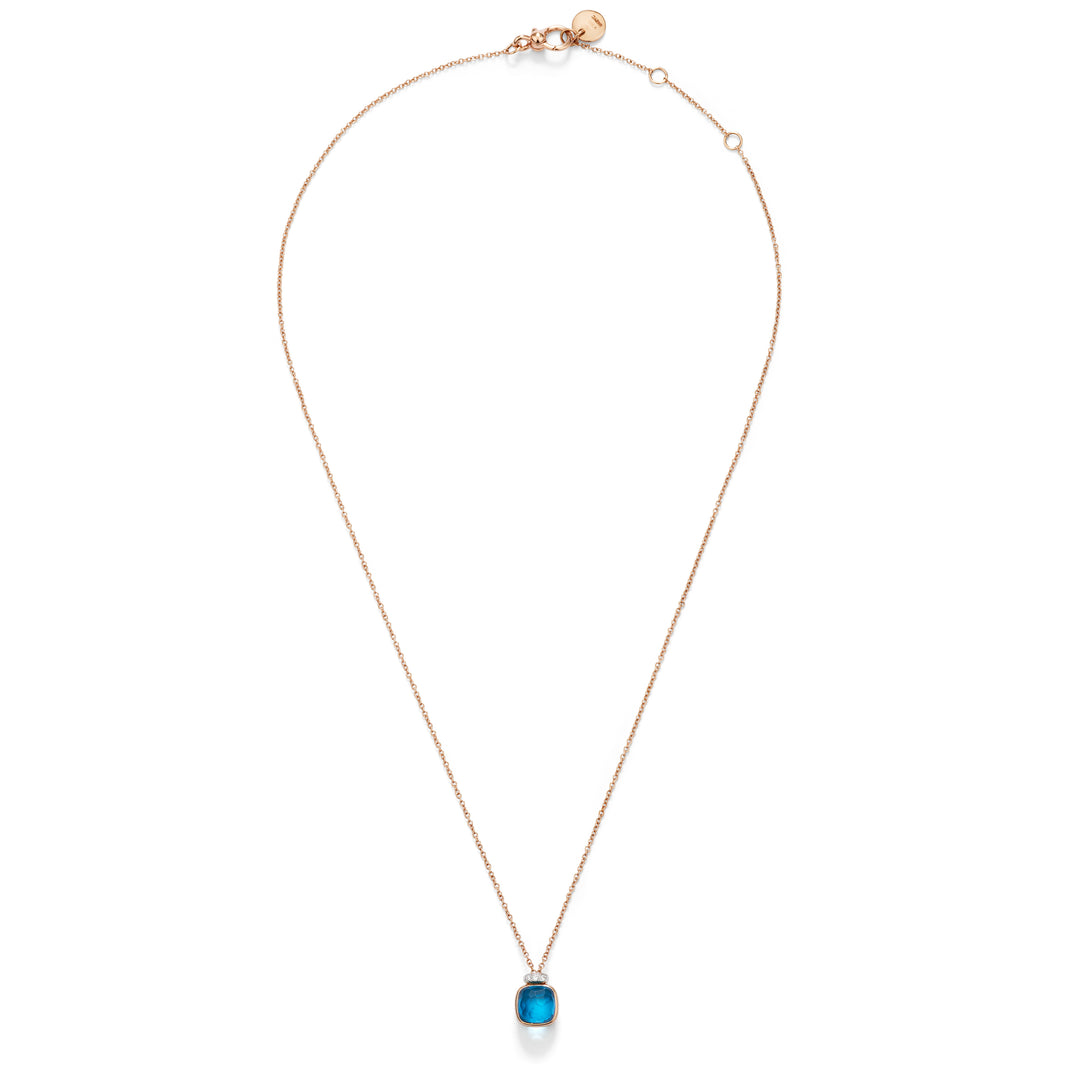 Collier Pomellato Nudo Mini en or rose et blanc 18k diamants et topaze bleu Londres PCC5020-O6WHR-DB0TL