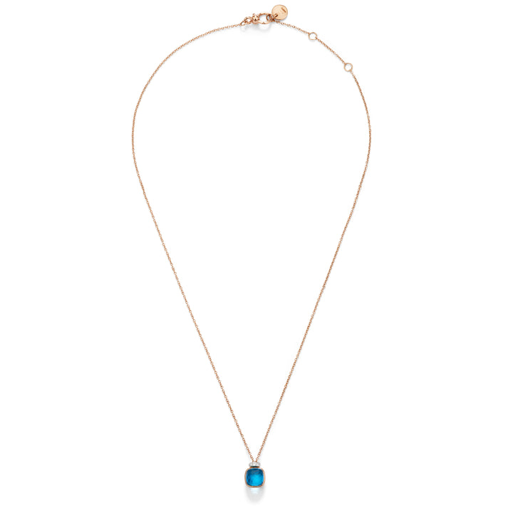 Collier Pomellato Nudo Mini en or rose et blanc 18k diamants et topaze bleu Londres PCC5020-O6WHR-DB0TL
